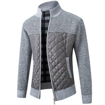 Striped Plaid Knitted Jacket With Stand Collar
