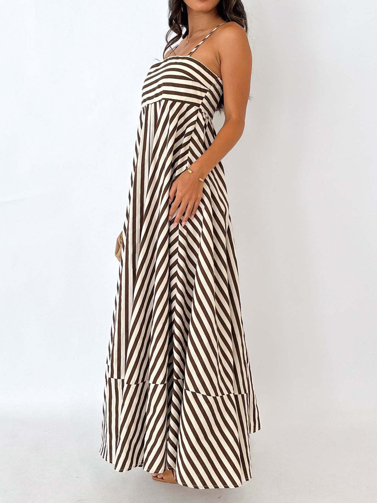 Striped Pleated Maxi Sundress