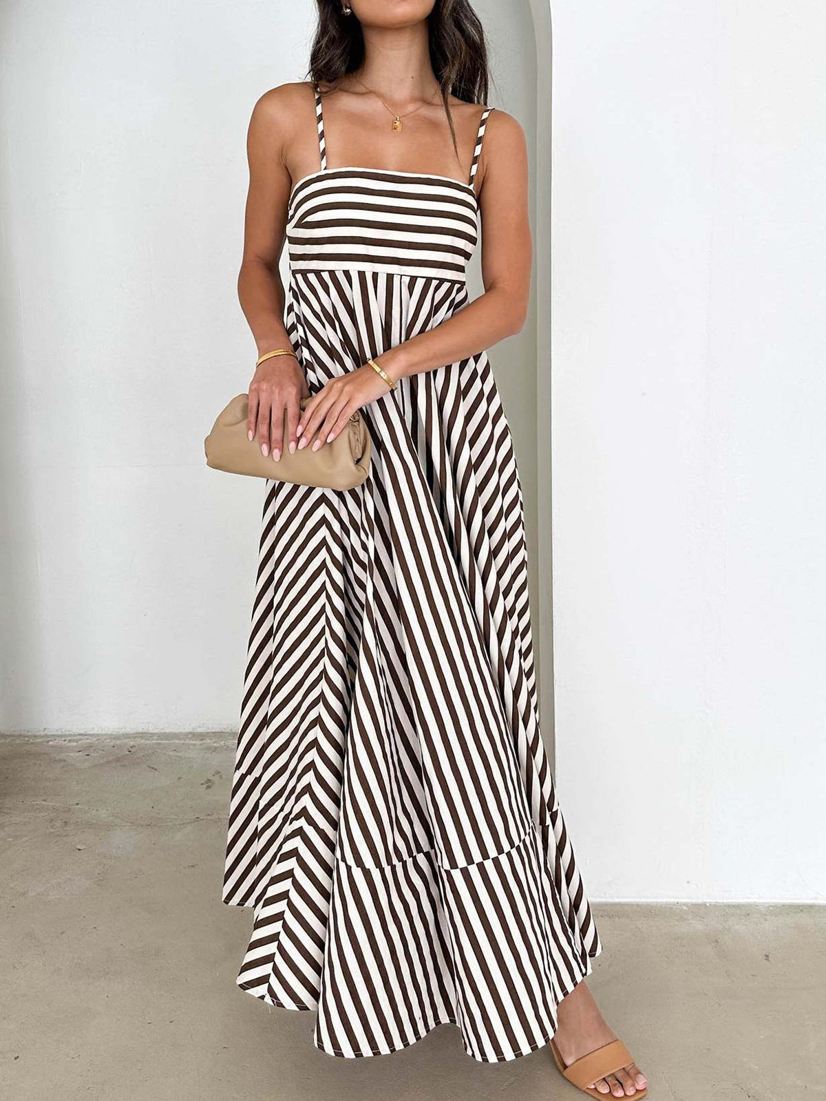 Striped Pleated Maxi Sundress