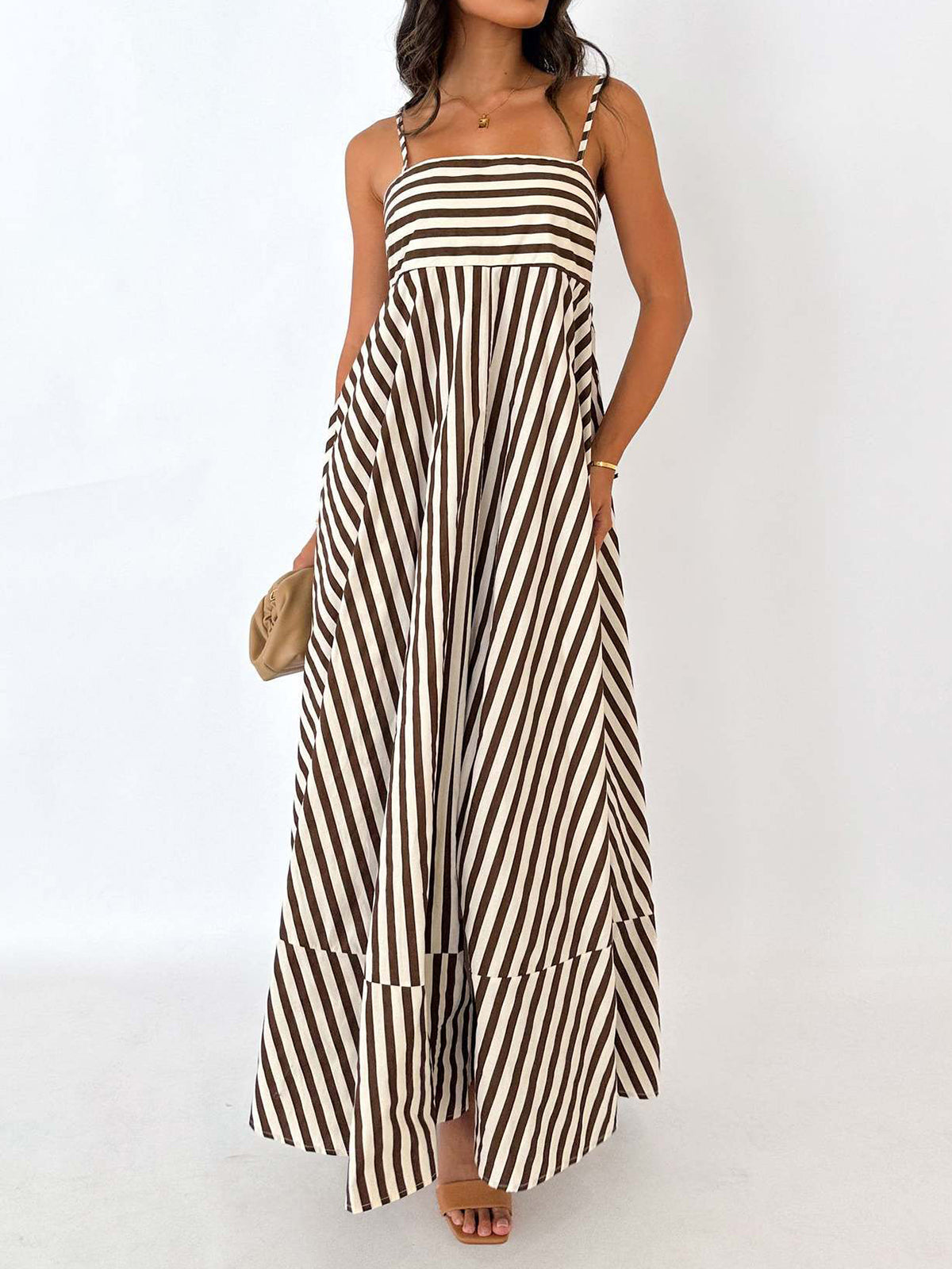 Striped Pleated Maxi Sundress