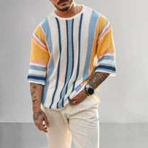 Striped Short Sleeve Knitted Sweater for Men