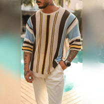Striped Short Sleeve Knitted Sweater for Men