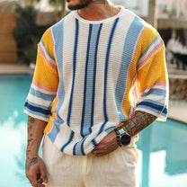 Striped Short Sleeve Knitted Sweater for Men