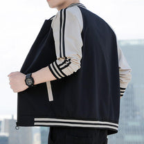 Striped Sleeve Relaxed Fit Bomber Jacket