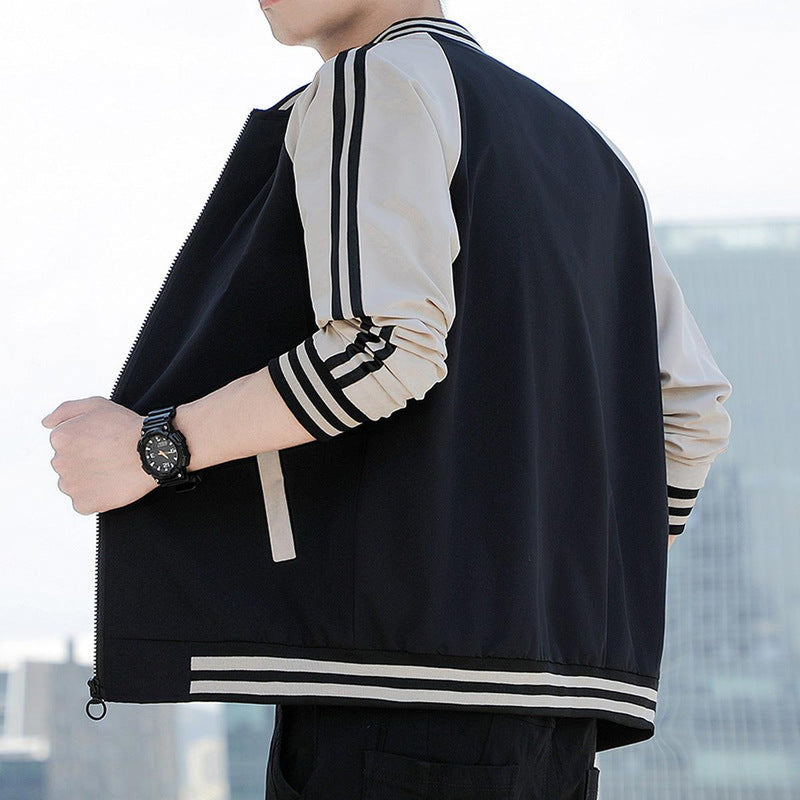 Striped Sleeve Relaxed Fit Bomber Jacket