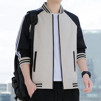 Striped Sleeve Relaxed Fit Bomber Jacket