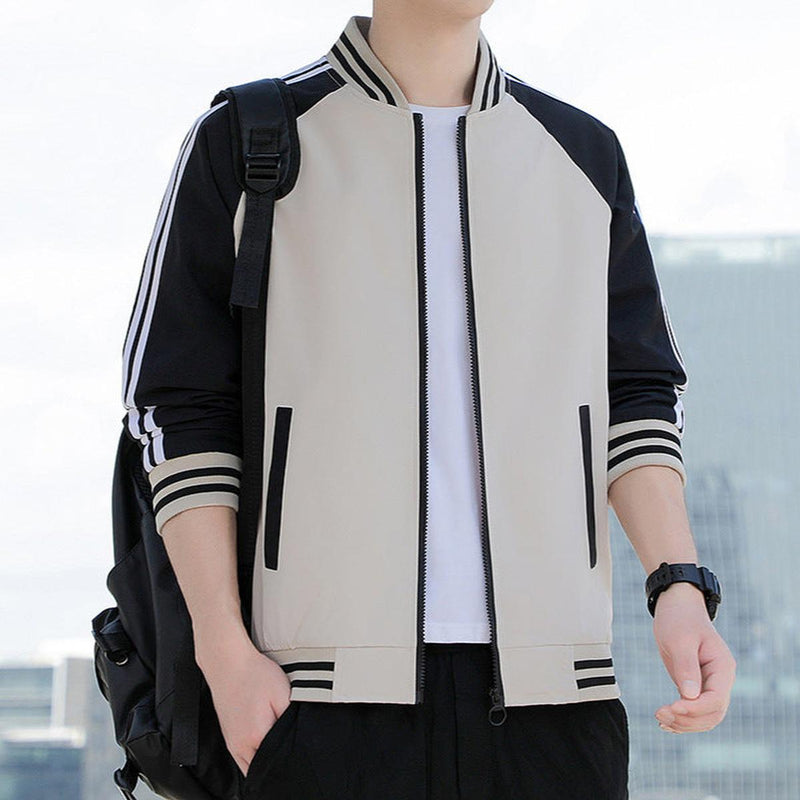 Striped Sleeve Relaxed Fit Bomber Jacket