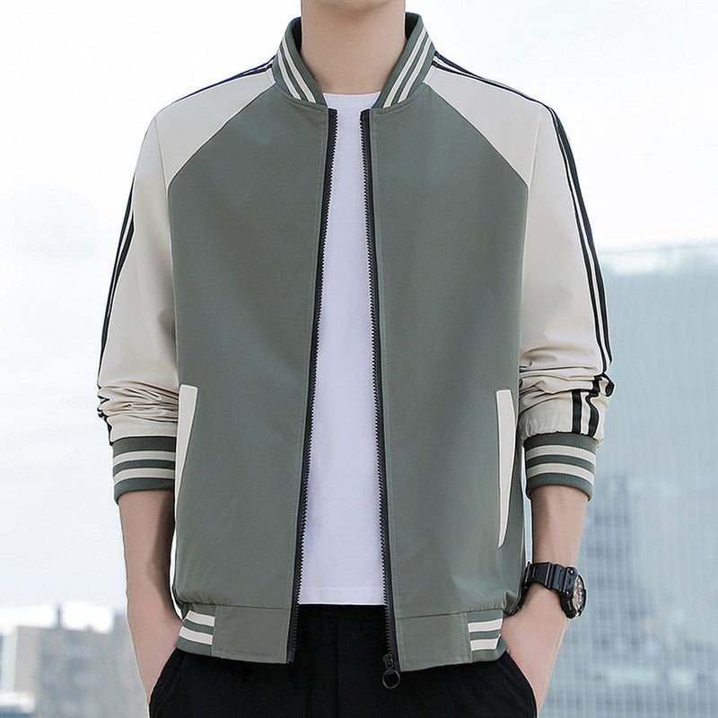 Striped Sleeve Relaxed Fit Bomber Jacket