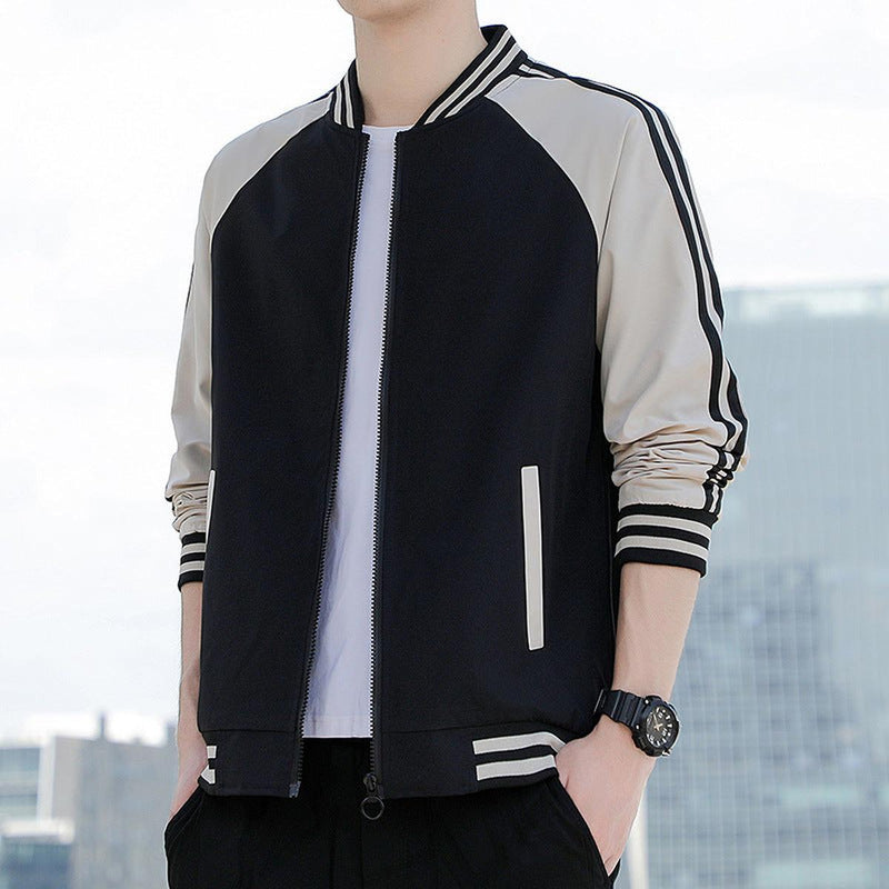 Striped Sleeve Relaxed Fit Bomber Jacket