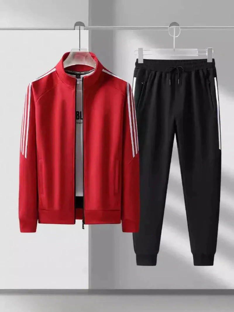 Striped Trim Casual Tracksuit Set