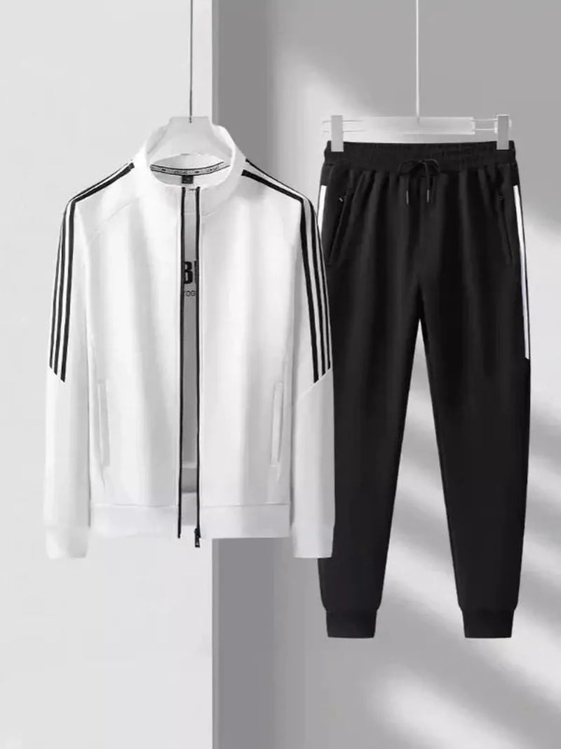 Striped Trim Casual Tracksuit Set