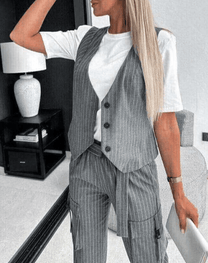 Striped Two-Piece Women&#39;s Vest And Cuffed Pants Set