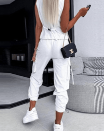 Striped Two-Piece Women&#39;s Vest And Cuffed Pants Set