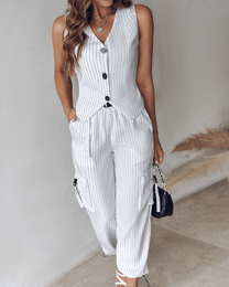 Striped Two-Piece Women&#39;s Vest And Cuffed Pants Set