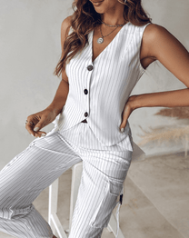 Striped Two-Piece Women&#39;s Vest And Cuffed Pants Set