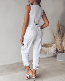 Striped Two-Piece Women&#39;s Vest And Cuffed Pants Set