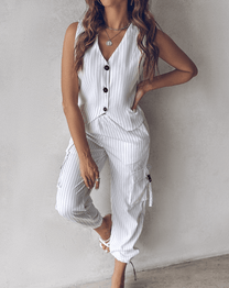 Striped Two-Piece Women&#39;s Vest And Cuffed Pants Set