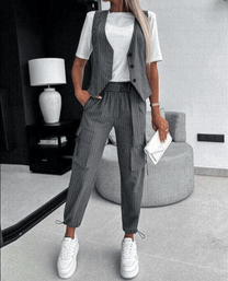 Striped Two-Piece Women&#39;s Vest And Cuffed Pants Set