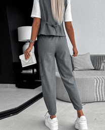 Striped Two-Piece Women&#39;s Vest And Cuffed Pants Set