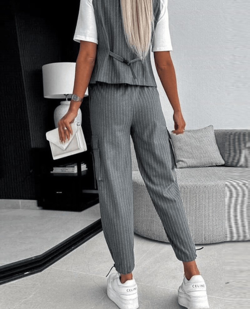 Striped Two-Piece Women&#39;s Vest And Cuffed Pants Set