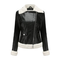Structured Faux Leather Jacket With Faux Fur Trim