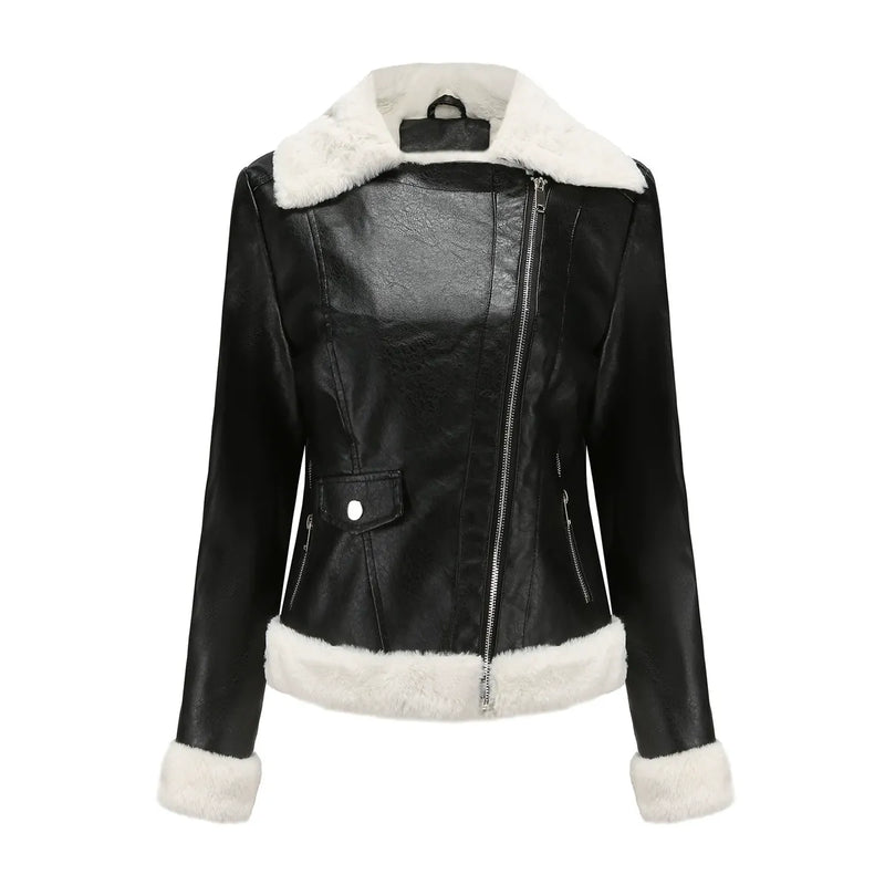 Structured Faux Leather Jacket With Faux Fur Trim