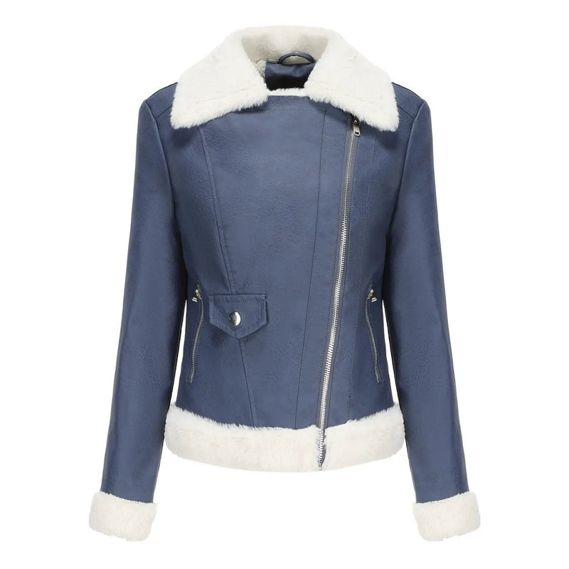 Structured Faux Leather Jacket With Faux Fur Trim