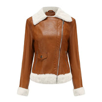 Structured Faux Leather Jacket With Faux Fur Trim