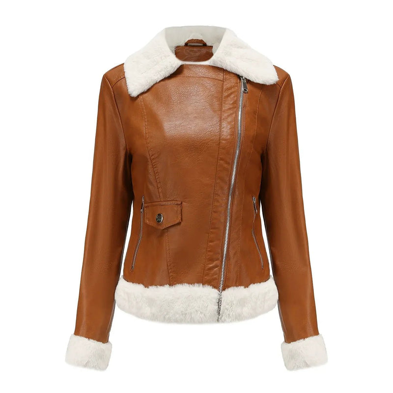 Structured Faux Leather Jacket With Faux Fur Trim