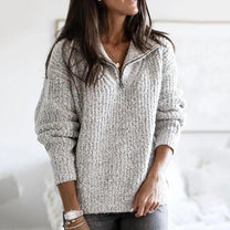 Structured Knit Half-Zip Pullover For Women With Long Sleeves