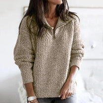 Structured Knit Half-Zip Pullover For Women With Long Sleeves
