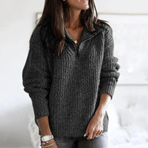 Structured Knit Half-Zip Pullover For Women With Long Sleeves