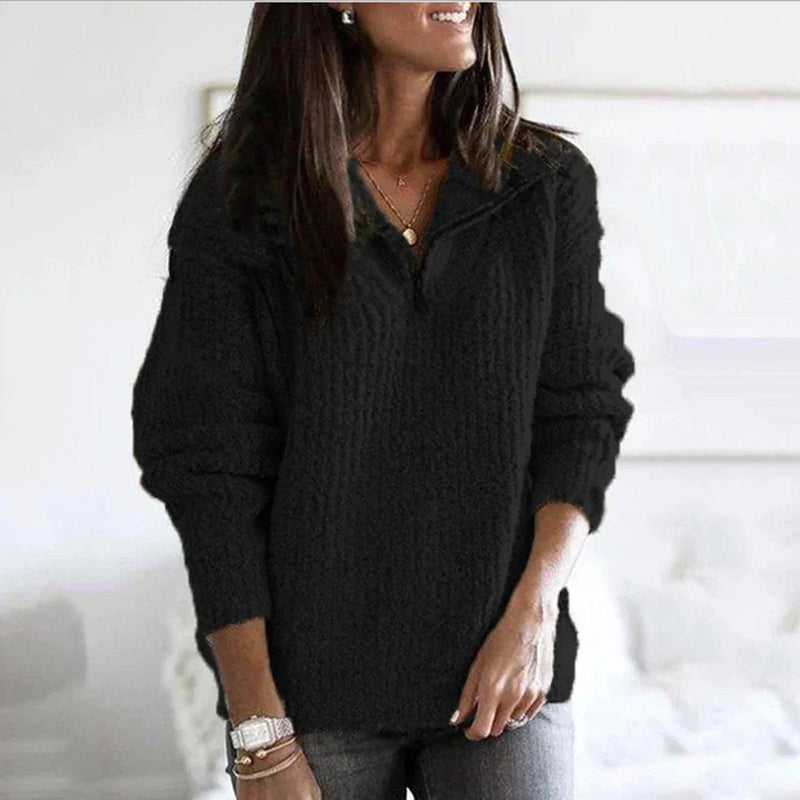 Structured Knit Half-Zip Pullover For Women With Long Sleeves