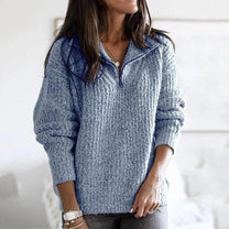 Structured Knit Half-Zip Pullover For Women With Long Sleeves