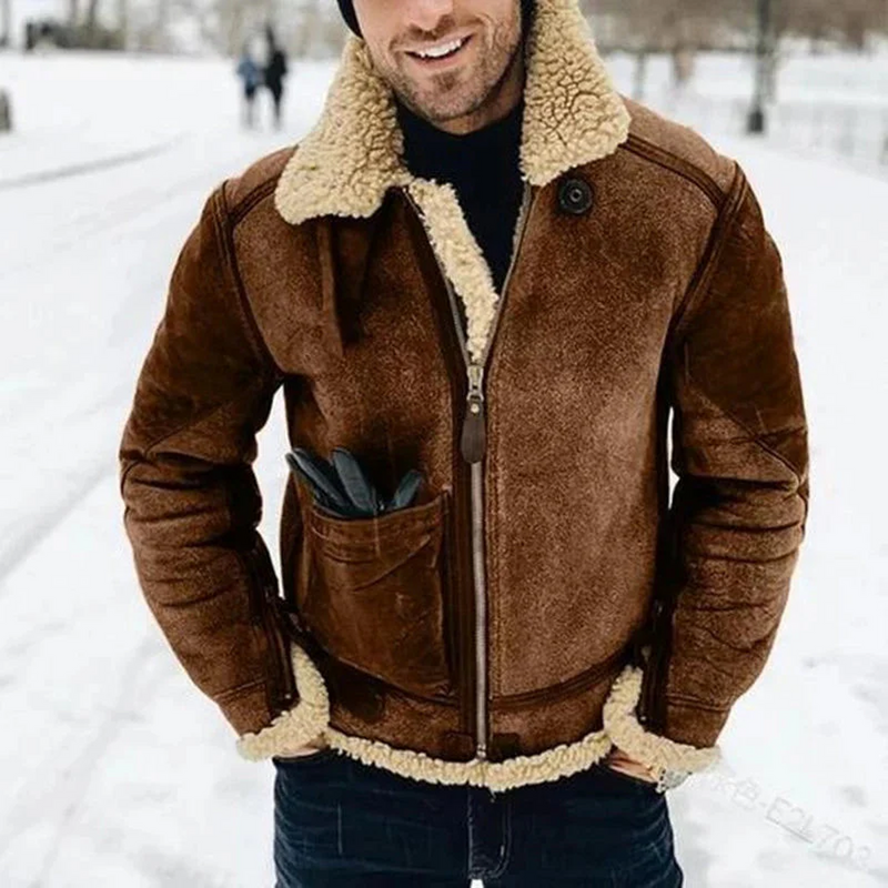 Structured Suede Bomber Jacket With Shearling Collar