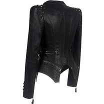 Studded Black PU Leather Jacket for Women