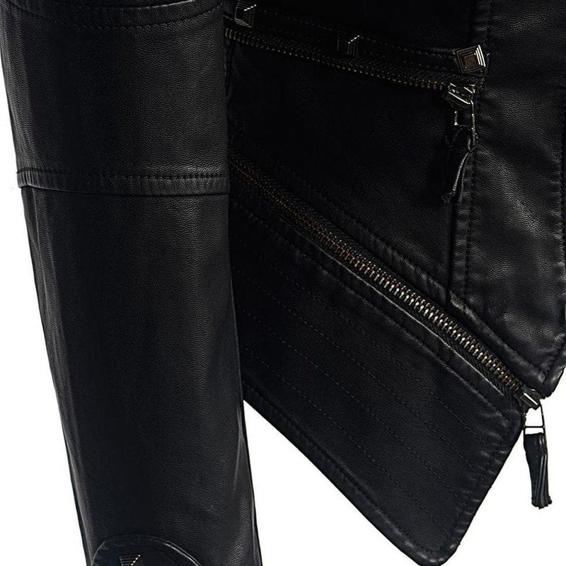 Studded Black PU Leather Jacket for Women