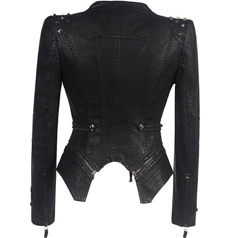 Studded Black PU Leather Jacket for Women