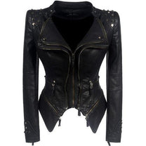 Studded Black PU Leather Jacket for Women