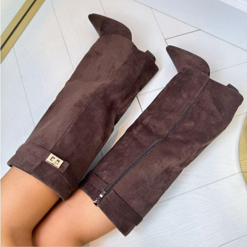 Stylish Buckle Boots in Suede and Faux Leather