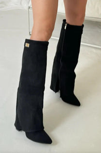 Stylish Buckle Boots in Suede and Faux Leather