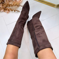 Stylish Buckle Boots in Suede and Faux Leather