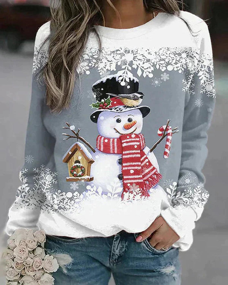 Stylish Snowman Design Pullover for Women