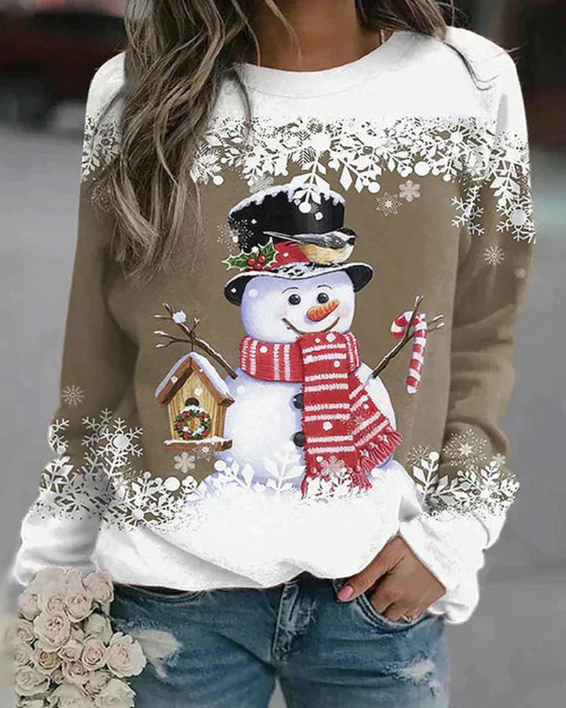 Stylish Snowman Design Pullover for Women