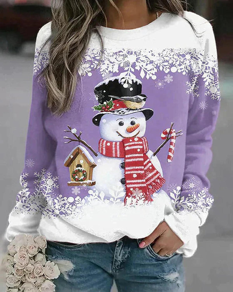 Stylish Snowman Design Pullover for Women