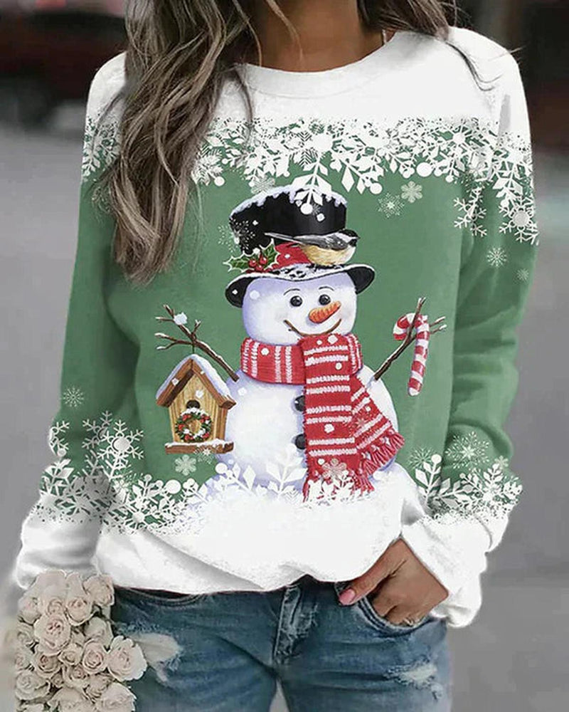 Stylish Snowman Design Pullover for Women