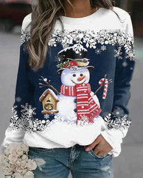 Stylish Snowman Design Pullover for Women