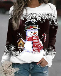 Stylish Snowman Design Pullover for Women