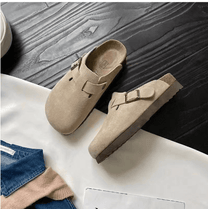 Suede Slip-On Clogs With Adjustable Buckle