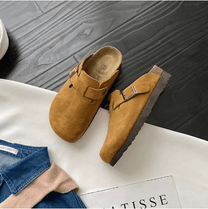 Suede Slip-On Clogs With Adjustable Buckle